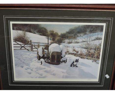 P Hobbs, (20th century), after, a Ltd Ed print, tractor and collie in snow, signed bottom right and num 50/500, 34 x 47cm, mo