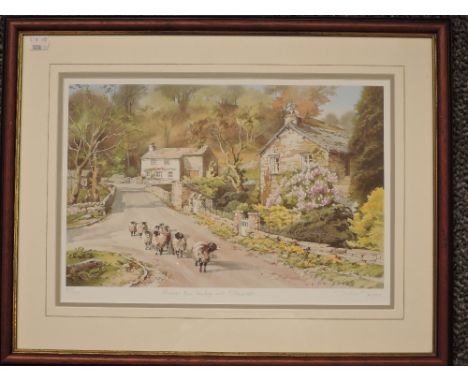 Judy Boyes, ( contemporary), after, a Ltd Ed print, Across the bridge Elterwater, signed, 27 x 39cm, mounted framed and glaze