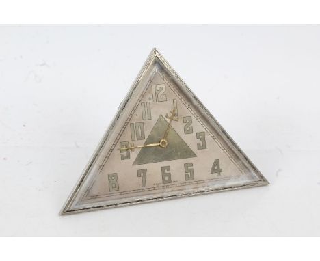 Art Deco alarm clock, of triangular shape, with arabic numeral, 19.5cm wide