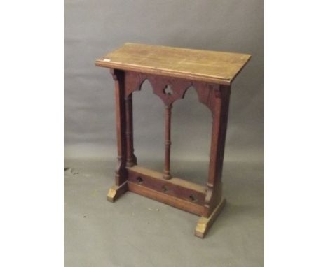 A Victorian oak lectern with gothic arch trefoil decoration, 30'' x 36'' x 12''