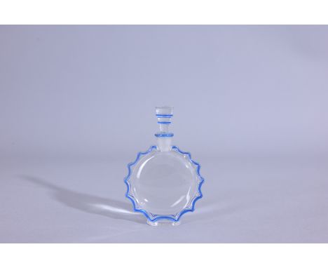 1944 Rene Lalique for Worth 'Requete' Glass Perfume Bottle. Polished with blue enamel border, moulded mark Lalique France (La