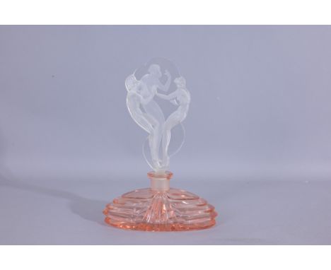 Czech Crystal Three Graces Deco Perfume Bottle 1930s. Clear frosted double stopper. Item # 579 (Czech - 3)  Provenance: singl