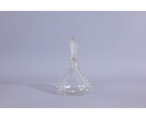 1910-1920s Depinoix, J. Viard, Dubarry Au Toi perfume bottle, clear glass, frost stopper as Pierrot, enamel details. (Julien 