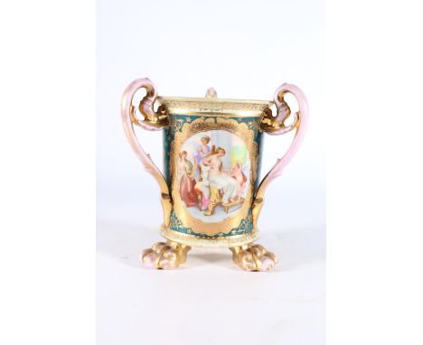 Royal Vienna porcelain cash pot tyg vase decorated with Angelica Kauffman panel, beehive mark to the base, 18.5cm tall.  One 