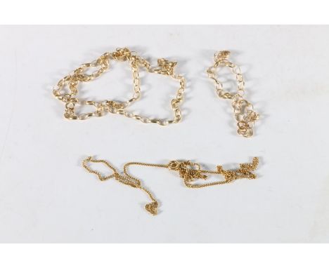 9ct gold ring link necklace and matching bracelet, 5.4g and a 9ct gold charm a/f, 2.1g. 