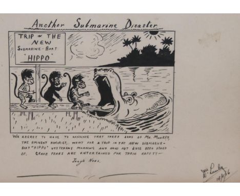 D LUMLEY, Another Submarine Disaster, ink sketch, signed and dated (19)16, frame size 17cm x 23cm.&nbsp; 