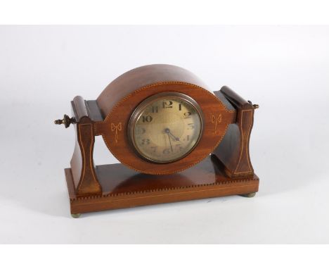 Early 20th century mahogany and inlaid mantle clock, the dial with Arabic numerals, the works stamped 'Buren', 25cm wide.&nbs