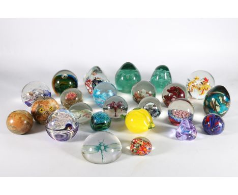Collection of art glass paperweights to including two Victorian green glass dumps, Selkirk Glass including Autumn Breeze, Spi