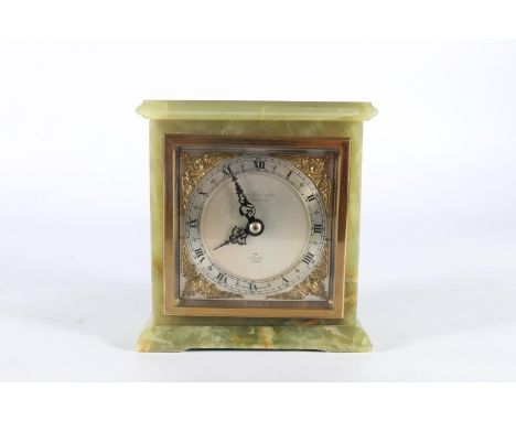 Hamilton and Inches of Edinburgh Elliott mantle clock in an Art Deco style onyx case, 14.5cm tall.  