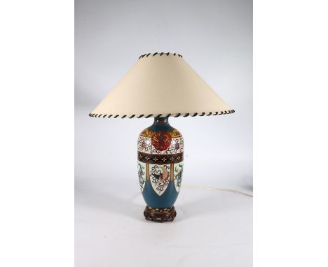 Oriental cloisonne baluster table lamp, vase height 31cm tall. 