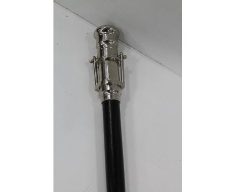 Reproduction chromed metal and ebonised walking stick with secret telescope to the handle stamped 'Ross London 1914', 98cm lo