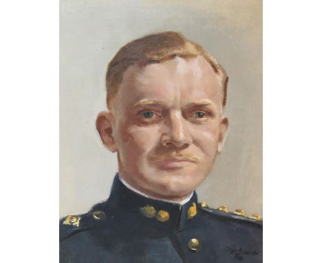 DICK LEACH, portrait of fusilier officer, oil on canvas, signed and dated '64 lower right, 37cm x 29cm.&nbsp; 