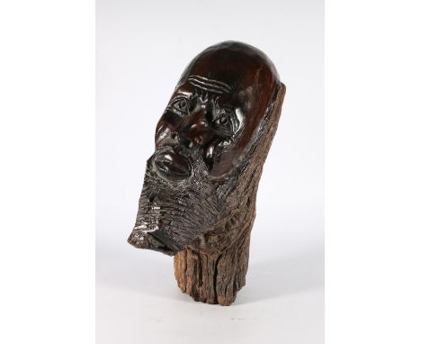 Large hardwood trunk section African carving of a male bust, 47cm tall. 