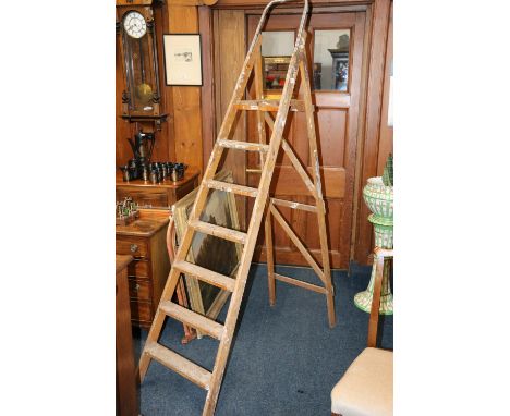 Pioneer folding step ladder 200cm tall and a group of garden and other tools including grubber, shears, edging tool, spade et