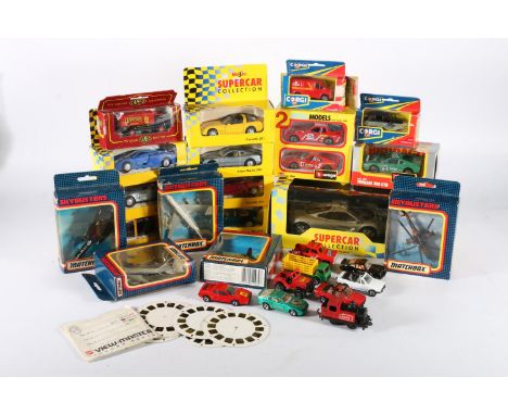 Diecast model vehicles to include five Matchbox Skybusters model airplanes, Burago Ferrari 308 GTB, two Corgi models, eight M