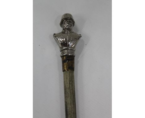 WWII style walking stick with chromed German soldier finial 'Reserve Hat Ruh', 88cm long. 