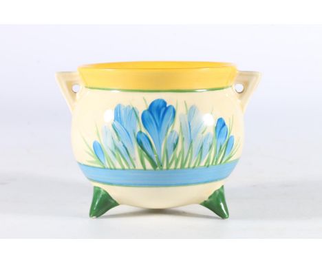 Clarice Cliff for Wilkinson Ltd, a crocus pattern table salt in the form of a cauldron, black backstamp, 8cm tall. Underside 
