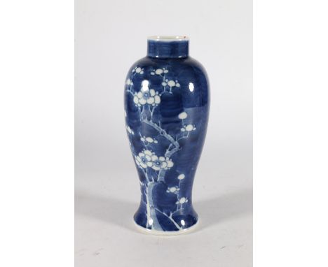 Chinese blue and white baluster shaped porcelain vase decorated with Prunus Blossom pattern, double ring mark to base, 24cm t