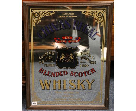 Whisky advert mirror Chivas Regal 12 year old blended Scotch whisky, frame size 64cm x 50cm. 