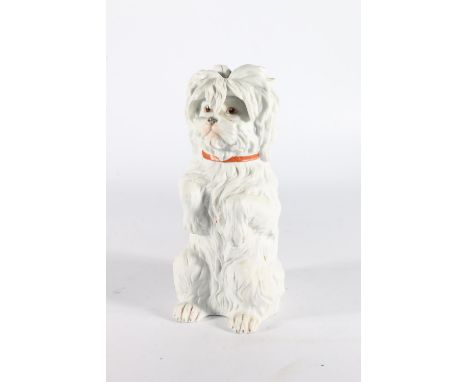 German bisque porcelain model of a dog, impressed and painted marks, possibly Gebruder Heubach, 22cm tall.&nbsp; 