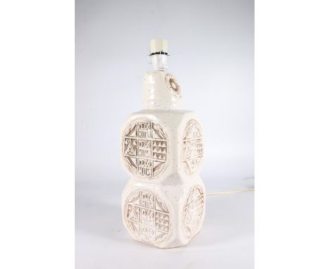 Cornish style studio pottery table lamp, 1970s in style and in the manner of Troika or Tremaen, 43cm tall 
