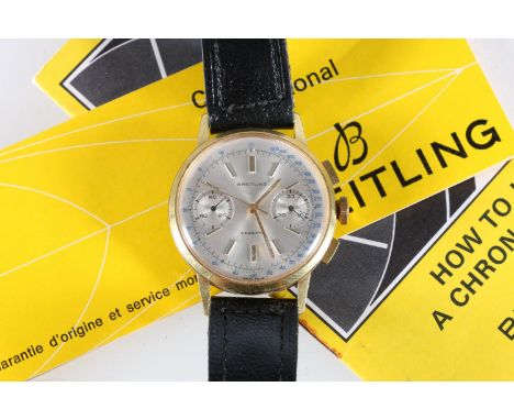 Gents Breitling Cadette chronograph wristwatch having gold plated bezel, subsidiary seconds and date dials, tachymeter, mecha