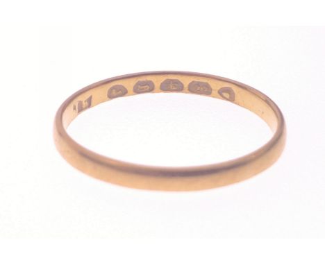 An unusual 22ct hallmarked very old WEDDING BAND weight 1.58g approx, ring size N, with a hand written label of interest!Gros