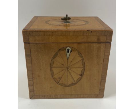 A nice example of a WOODEN VICTORIAN marquetry inlaid TEA CADDY dimensions 11.5cm height x 11.5cm width x 9cm depth