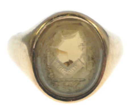 QUITE UNUSUAL! 375 stamped intaglio set PINKY-RING? ring size K/L weight 7.50g approxLight scratches around shoulders and sha