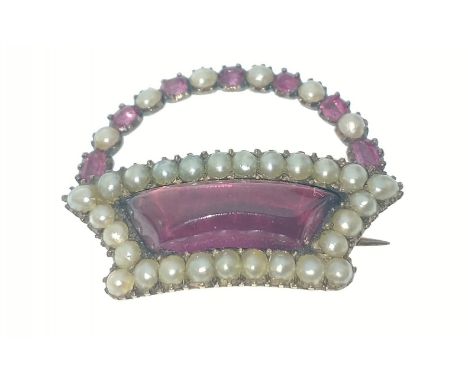 SIGNIFICANT! A VICTORIAN 'yellow metal' garnet and seed pearl PIN BROOCH engraved verso Sir John Eden BARONET 23rd August 181