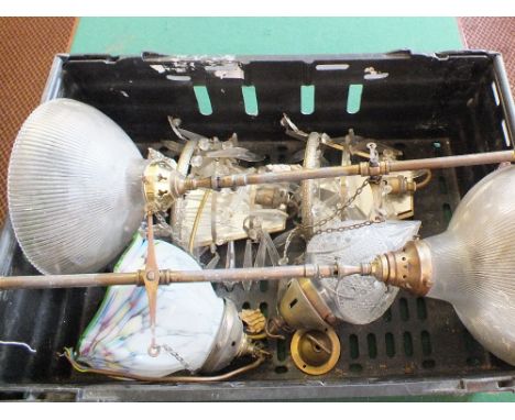 Two Brass and glass gas lamp conversions and various other lamps