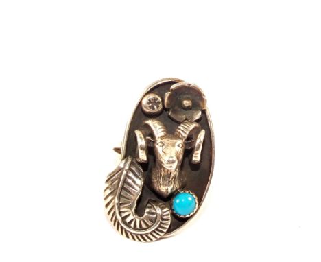 A Navajo Silver ram's head ring, size K