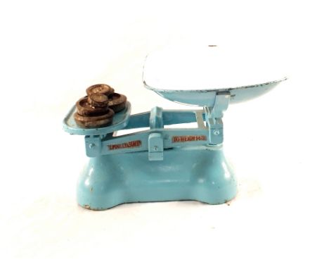 Kitchen scales, weights and a Victorian copper jam pan