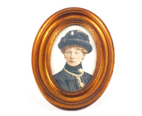 An oval portrait miniature watercolour of a late Victorian lady