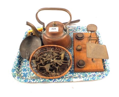 Brass postal scales, weights and other metalware