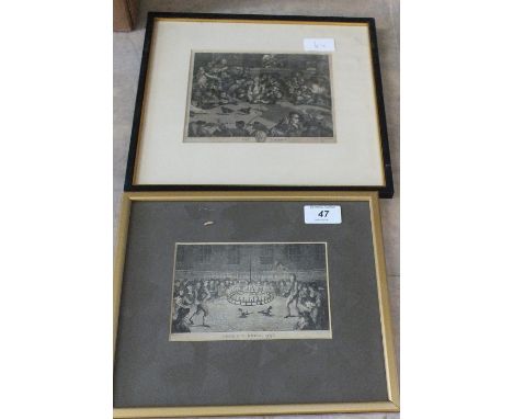 Two 18th Century cockfighting prints, Cockpit Royal 1790 Hogarth, Pit Ticket