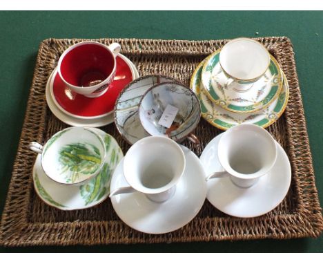 Various trios, cups and saucers, Shelley, Royal Worcester and Noritake etc (two trays)