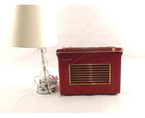 A Hacker transistor radio and a chrome and glass table lamp