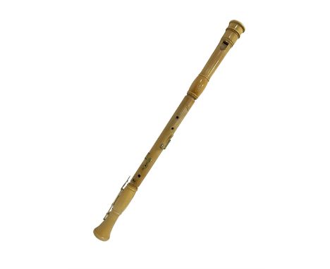 Wooden bass recorder, possibly by Roessler but unmarked, in fitted and lined case 