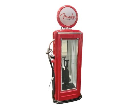 Roadside Relics Fender Custom Shop guitar display case, modelled as an American petrol pump, with a circular two-tone Fender 