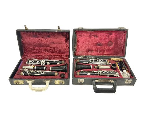 Boosey & Hawkes Regent B flat ebonite clarinet, and a French Noblet wooden intermediate clarinetBoth clarinets in their origi