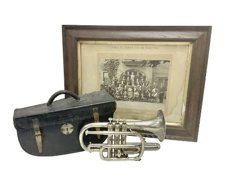 Silver plated series 5 B flat Cornet in fitted box with accessories