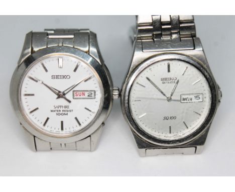 A Seiko Sapphire 100m stainless quartz wristwatch and another Seiko watch.  