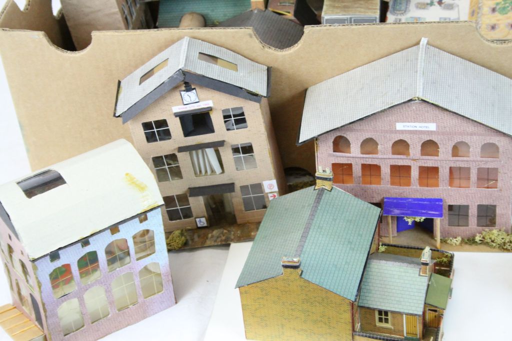 Collection of OO gauge trackside buildings, mainly cardboard (2 boxes)