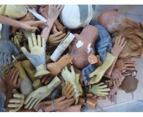Large group of Thunderbird puppet and doll parts and moulds to include heads, hands and arms, includes wax
