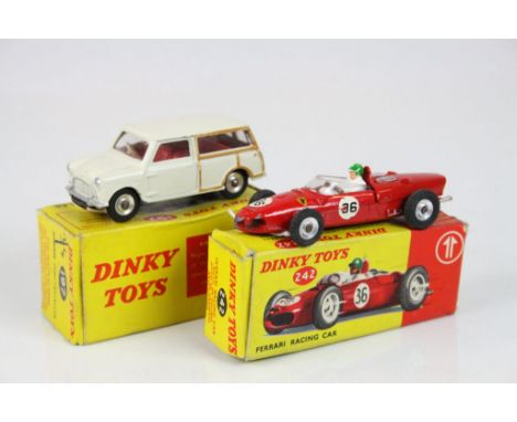 Two boxed Dinky diecast models to include 197 Morris Mini Traveller in white with red interior and 242 Ferrari Racing Car in 