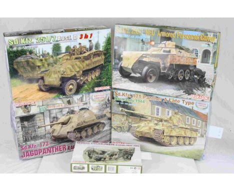 Four Dragon 1:35 Scale '39 - '45 Series model military vehicles to include No.6100 Sd.Kfz.250/1 'NEU' Armoured Personnel Carr