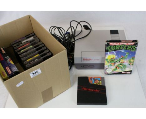 Retro Gaming - Nintendo NES console, 2 x controllers, power cables &amp; charger, 14 games to include 4 x boxed games featuri