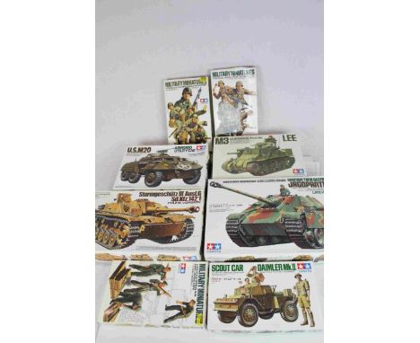 Eight Tamiya 1:35 Scale military model kits to include No.203 German Tank Destroyer Jagdpanther Sd.Kfz.173 Late Version, No.1