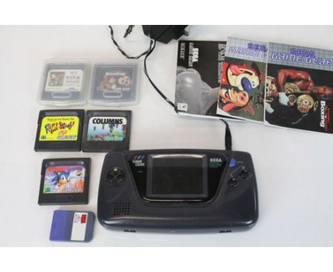 Retro Gaming - Sega Game Gear console with power cable and 5 x games to include Sonic the Hedgehog, Fifa International Soccer